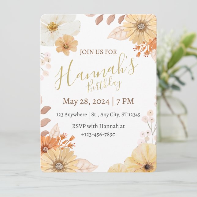 Rustic Floral For Women – Boho Fall Flowers Invitation (Standing Front)