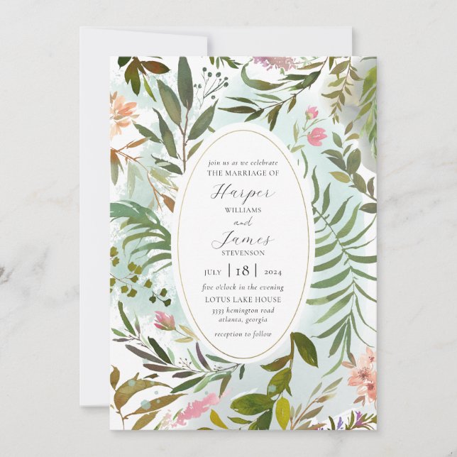 Rustic Floral Forest Greenery Wedding Invitation (Front)