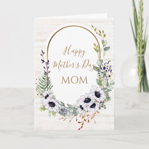 Rustic Floral Frame Gold Type Mothers Day  Card