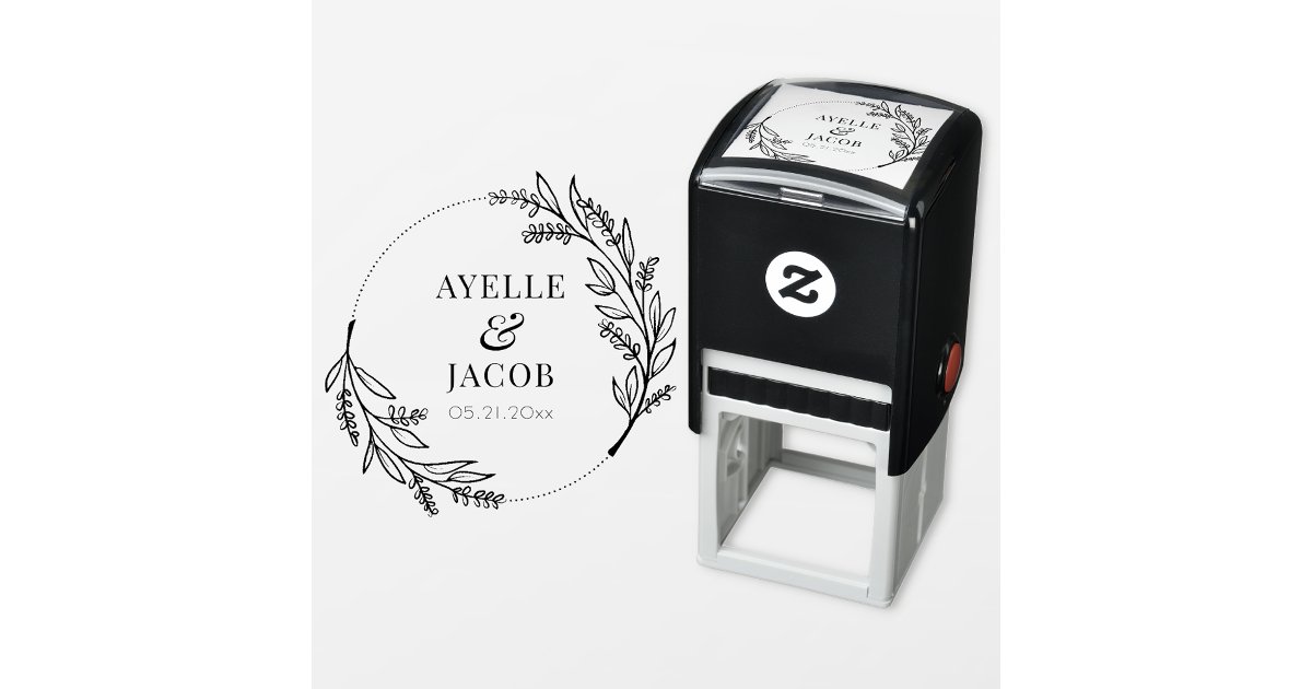 Rustic Floral Frame Monogram Rubber Wedding Stamp | Zazzle