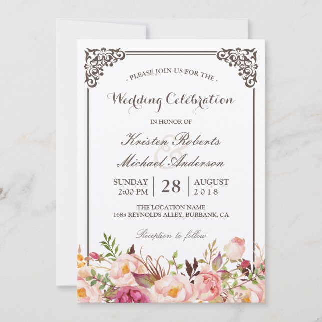Rustic Floral Frame Real Kraft Wedding Celebration Invitation (Front)