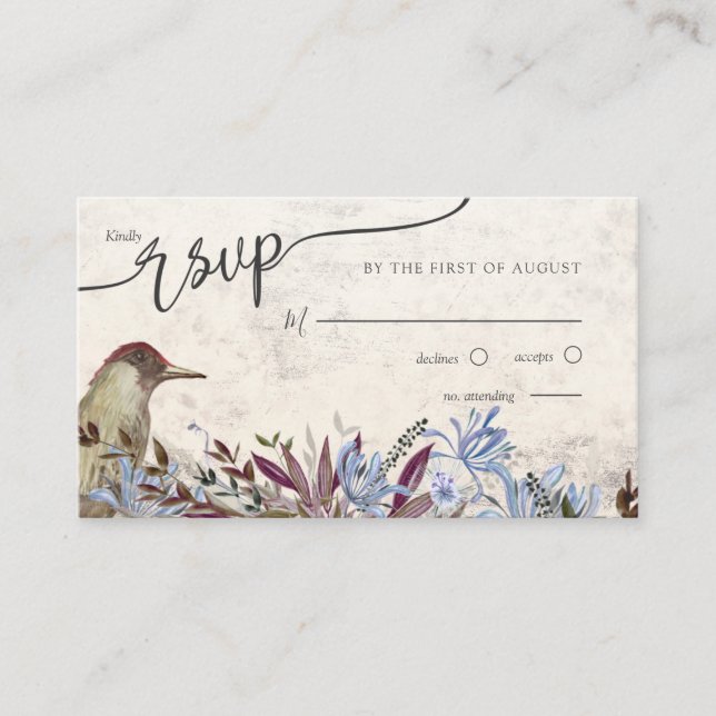 Rustic floral frame with birds enclosure rsvp card (Front)