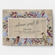 Rustic floral frame with birds envelope