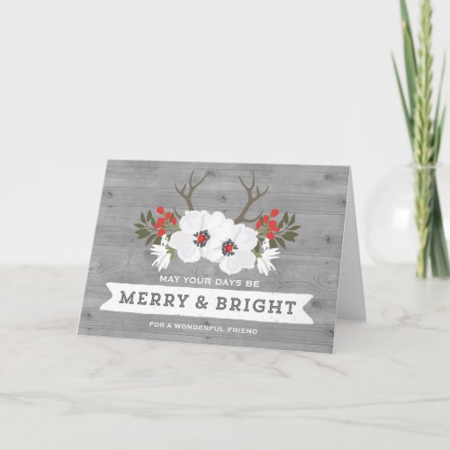 Rustic Floral Friend Christmas Holiday Card