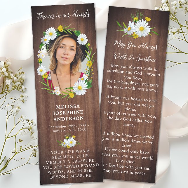 Rustic Floral Funeral Memorial Photo Prayer Card Bookmarks (Creator Uploaded)