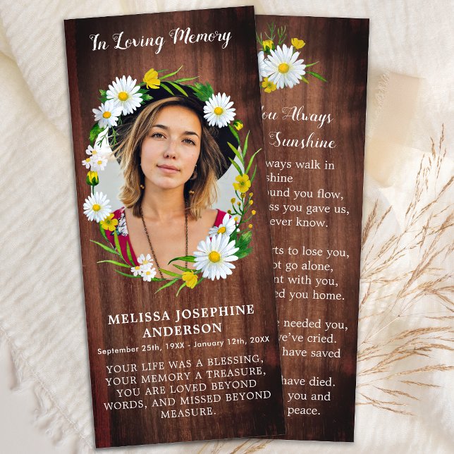Rustic Floral Funeral Memorial Prayer Card Photo   (Creator Uploaded)
