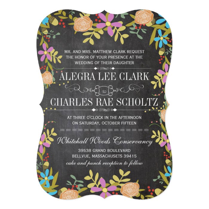 Rustic Floral Garland Chalkboard Wedding Invitations