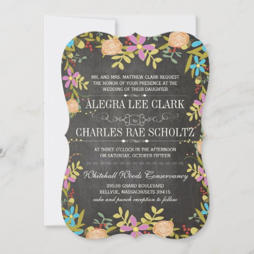 Rustic Floral Garland Chalkboard Wedding Invitation