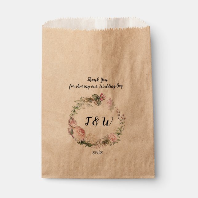 Rustic Floral Garland Custom Wedding Favor Bag (Front)