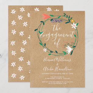 Rustic Floral Garland Engagement Party Invitation