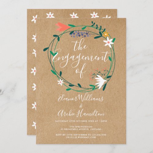 Rustic Floral Garland Engagement Party Invitation