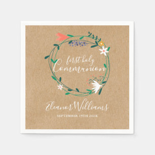 Rustic Floral Garland First Holy Communion Napkins