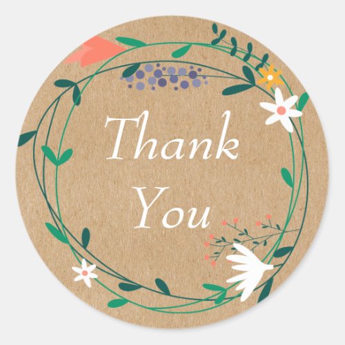 Rustic Floral Garland Wedding Thank You Favor Classic Round Sticker