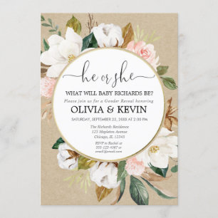 Rustic floral gender reveal, fall gender reveal invitation