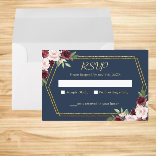 Rustic Floral Geometric Handwritten Script Wedding RSVP Card