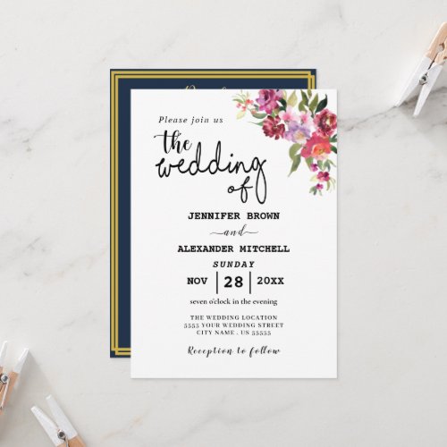 Rustic Floral Geometric QR Code Wedding All In One Invitation