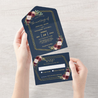 Rustic Floral Geometric Wedding (no ENV needed) All In One Invitation