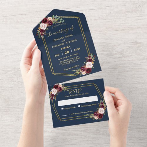 Rustic Floral Geometric Wedding no ENV needed  All In One Invitation