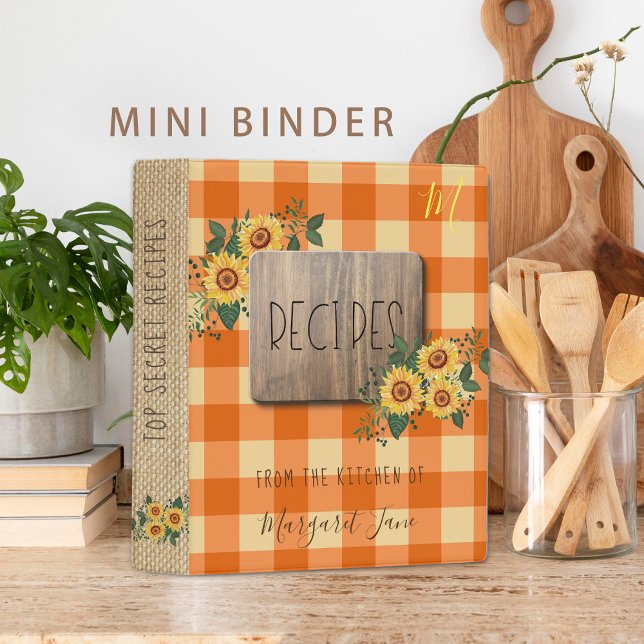 Rustic floral gingham family monogram cookbook mini binder (Creator Uploaded)