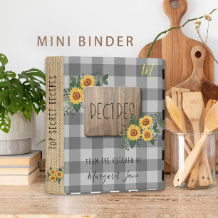Rustic floral gingham family monogram cookbook mini binder