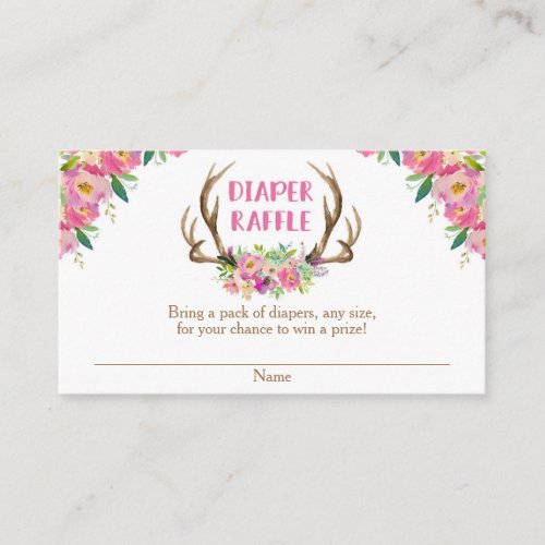 Rustic floral girl baby shower diaper raffle card