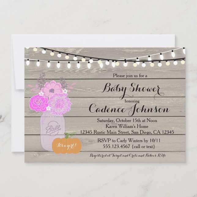 Rustic Floral Girl Purple Baby Shower Invite (Front)