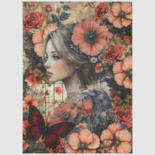 Rustic Floral Girly Fantasy Art Collage Decoupage Tissue Paper