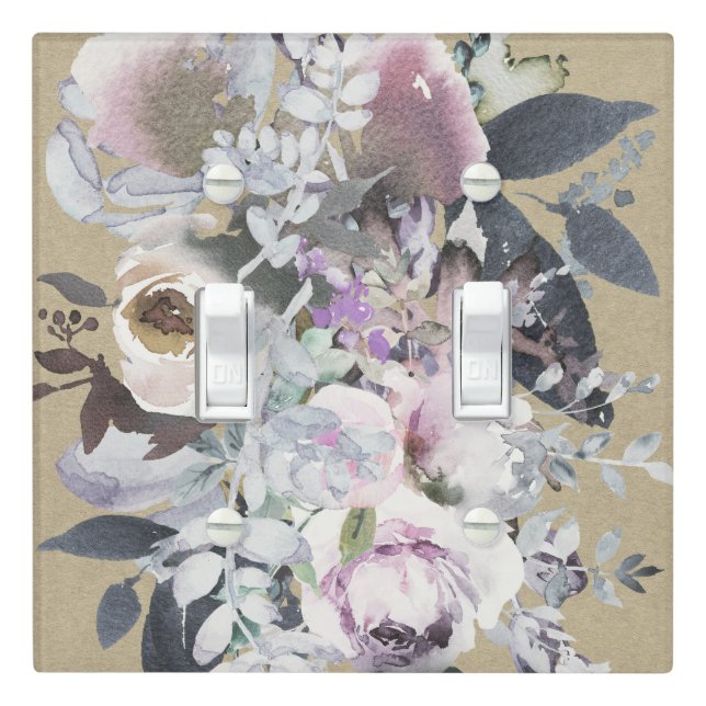 Rustic Floral Glam Navy Kraft Natural Organic Chic Light Switch Cover (In Situ)