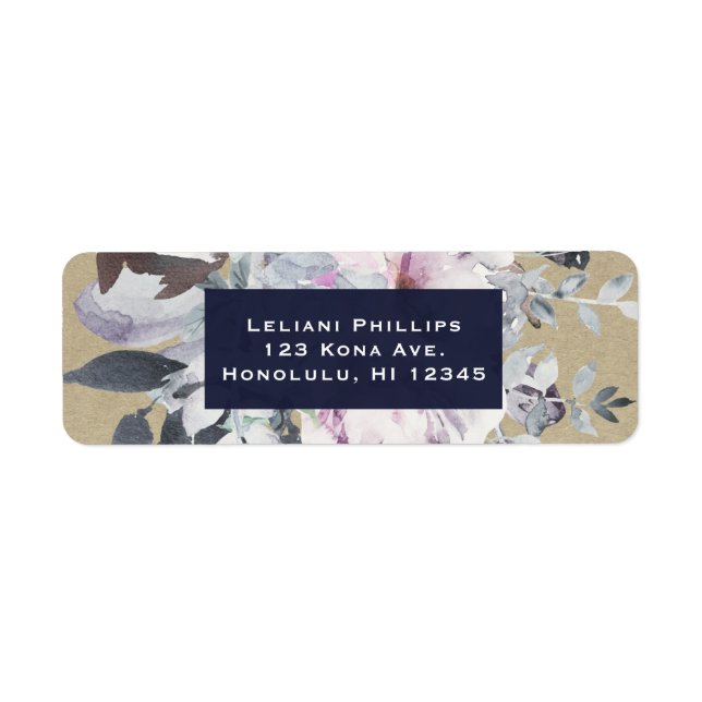 Rustic Floral Glam Navy Kraft Wedding Invitation Label (Front)