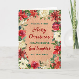 Rustic Floral Goddaughter & Family Merry Christmas Card