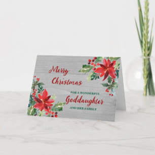 Rustic Floral Goddaughter & Family Merry Christmas Card