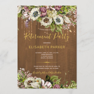 Rustic floral gold barn wood fall retirement party invitation