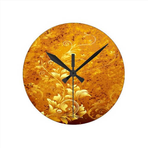 rustic,floral,gold,wavy,chic,elegant,pattern,vinta round wall clock