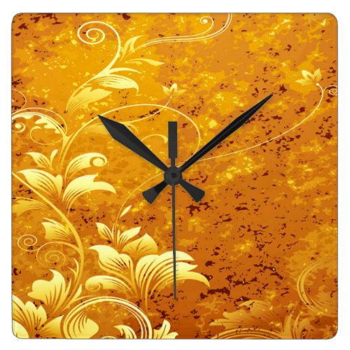 rustic,floral,gold,wavy,chic,elegant,pattern,vinta square wall clocks