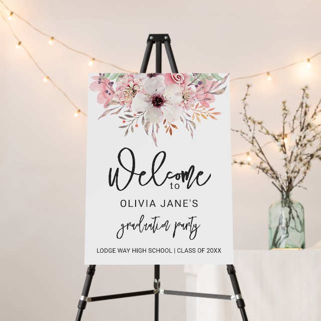 Rustic Floral Graduation Party Welcome Sign (In Situ (Stand))