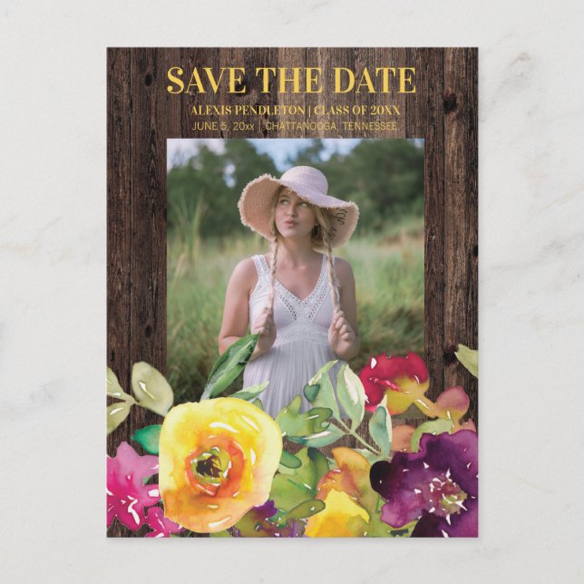 Rustic Floral Graduation Save Date Announcement (Front)