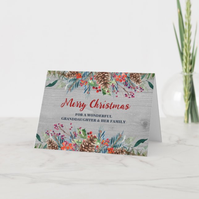 Rustic Floral Granddaughter & Family Christmas Card (Front)