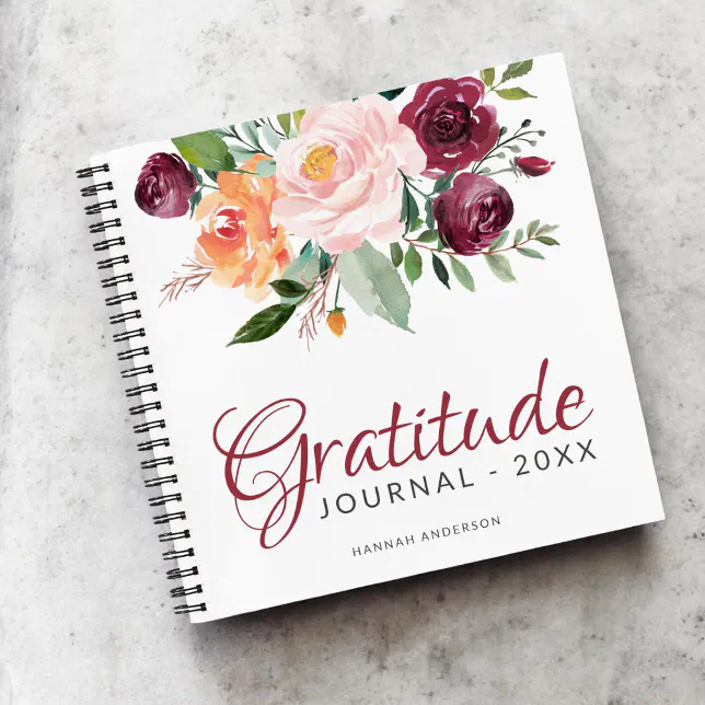 Rustic Floral Gratitude Journal with Year and Name
