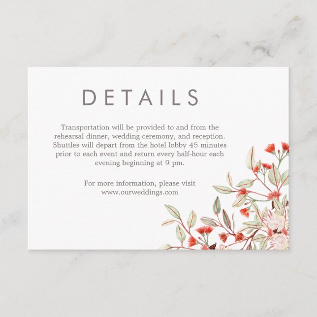 Rustic Floral Gray Modern Typography Wedding Enclosure Card (Front)