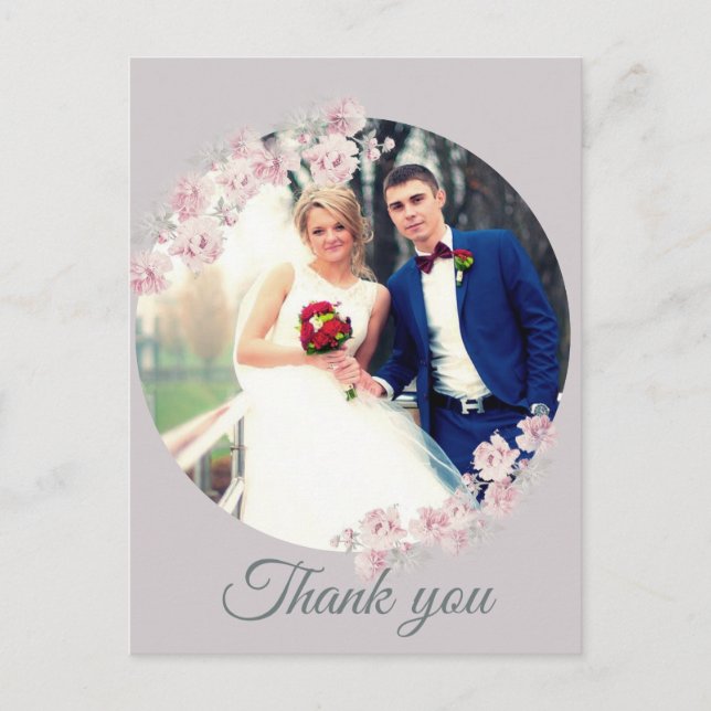 Rustic Floral Gray Thank You Card (Front)