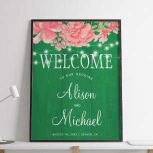 Rustic floral green barn wedding welcome sign