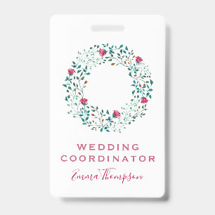 Rustic Floral & Green Foliage Pattern   Wedding Badge
