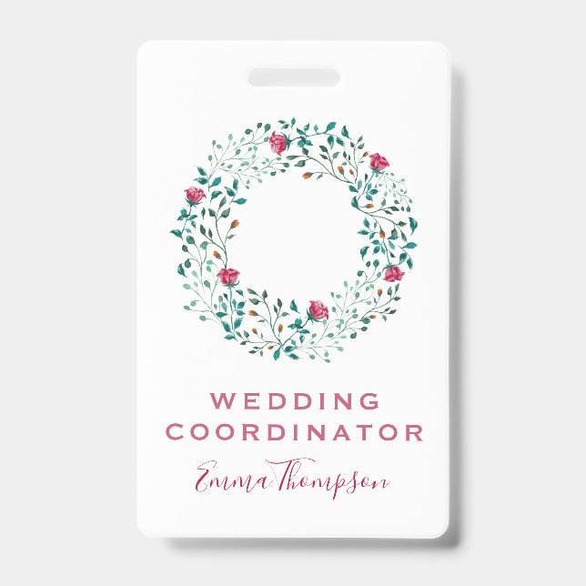 Rustic Floral & Green Foliage Pattern | Wedding Badge (Front)