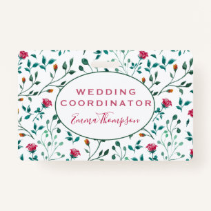 Rustic Floral & Green Foliage Pattern   Wedding Badge