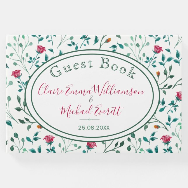 Rustic Floral & Green Foliage Pattern | Wedding Guest Book (Front)