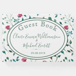 Rustic Floral & Green Foliage Pattern | Wedding Guest Book