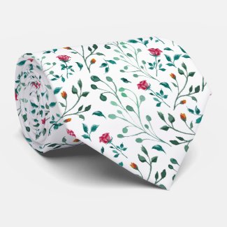 Rustic Floral & Green Foliage Pattern | Wedding Tie