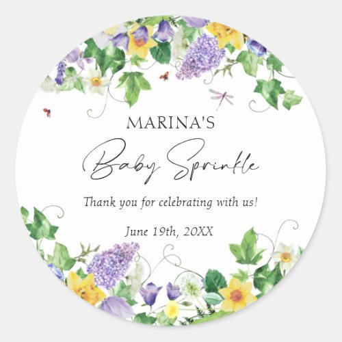 Rustic Floral Greenery Baby Sprinkle  Classic Round Sticker