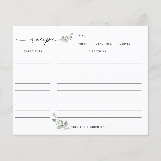 Rustic Floral Greenery Bridal Shower Recipe Card (Front)