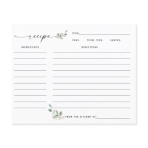 Rustic Floral Greenery Bridal Shower Recipe Card